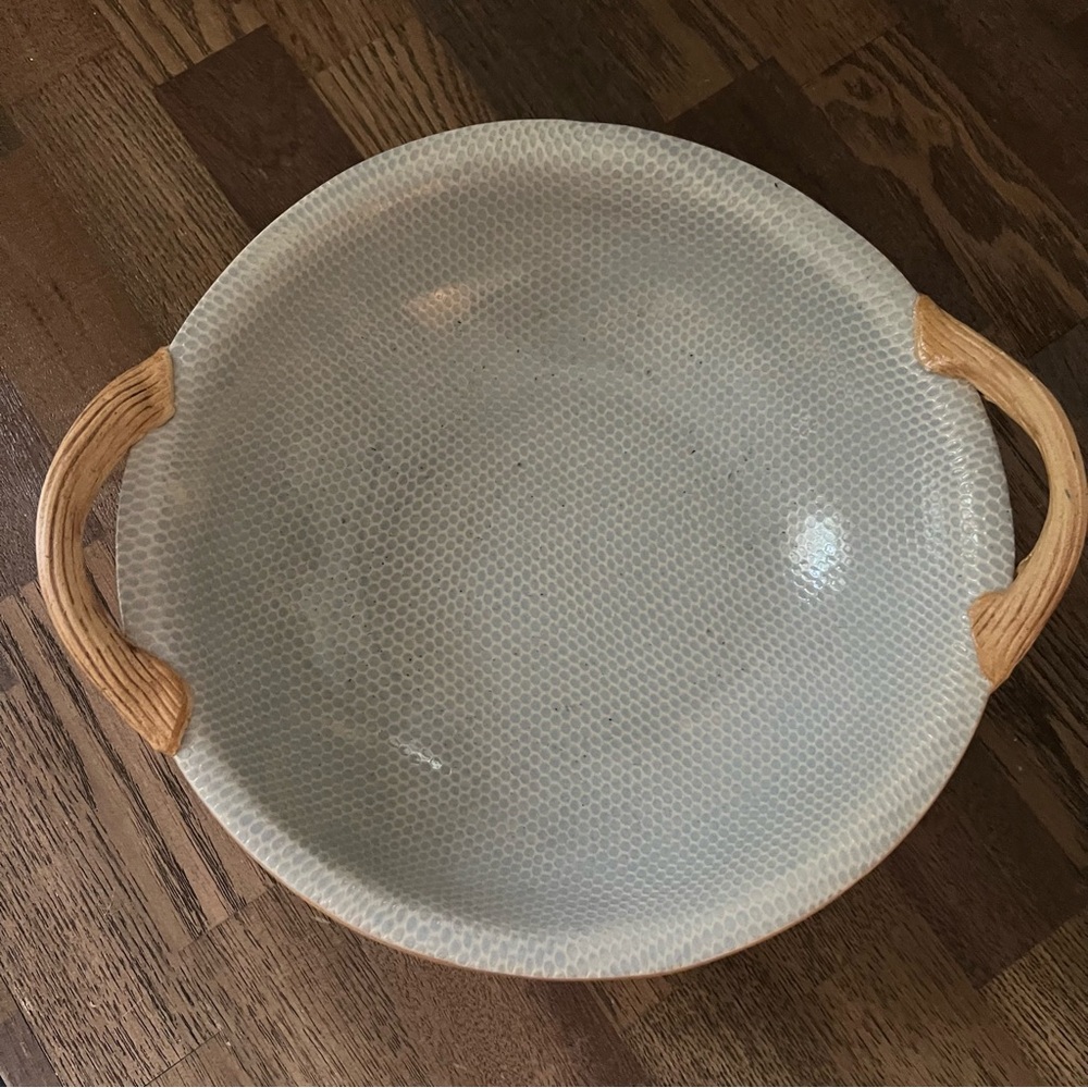 Terrafirma 9” vegetable bowl handles pottery honey coral Ellen Evans blue rare